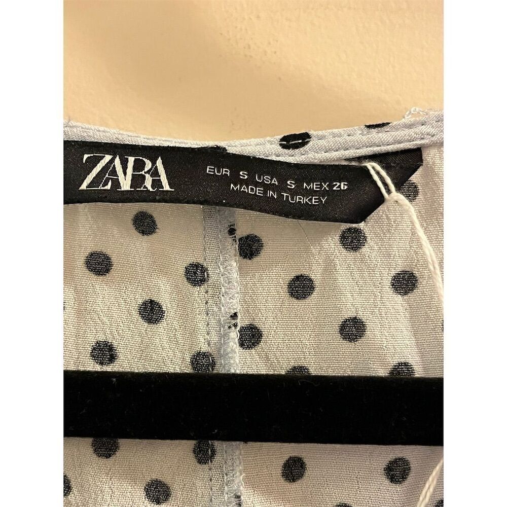 Vintage Zara Women's S Blue Polka Dot V-Neck Wrap Midi Dress Casual - Picture 5 of 7
